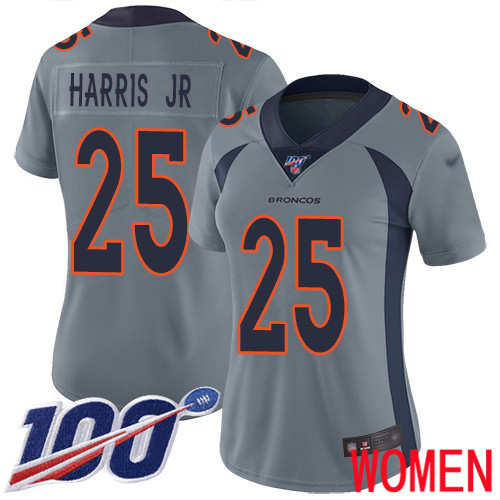 Women Denver Broncos #25 Chris Harris Jr Limited Silver Inverted Legend 100th Season Football NFL Jersey